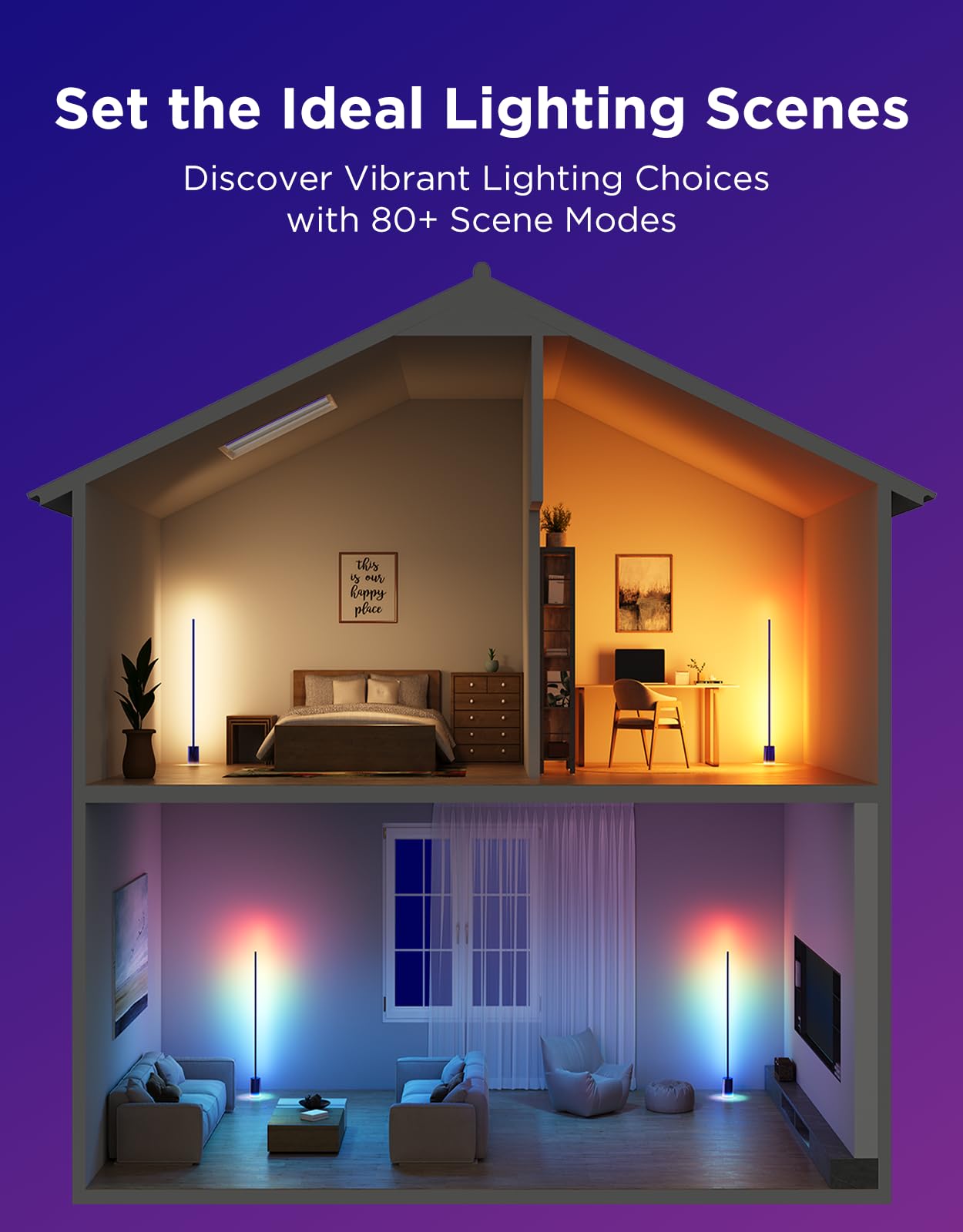 Govee Floor Lamp 2 scene modes offer quick mood shifts.