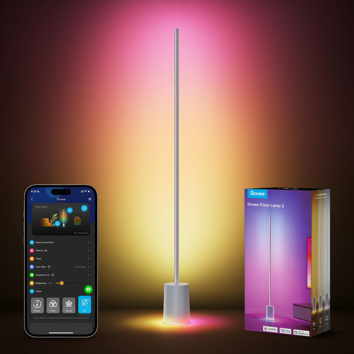 Govee Floor Lamp 2 base glow provides even lighting for cozy corners.