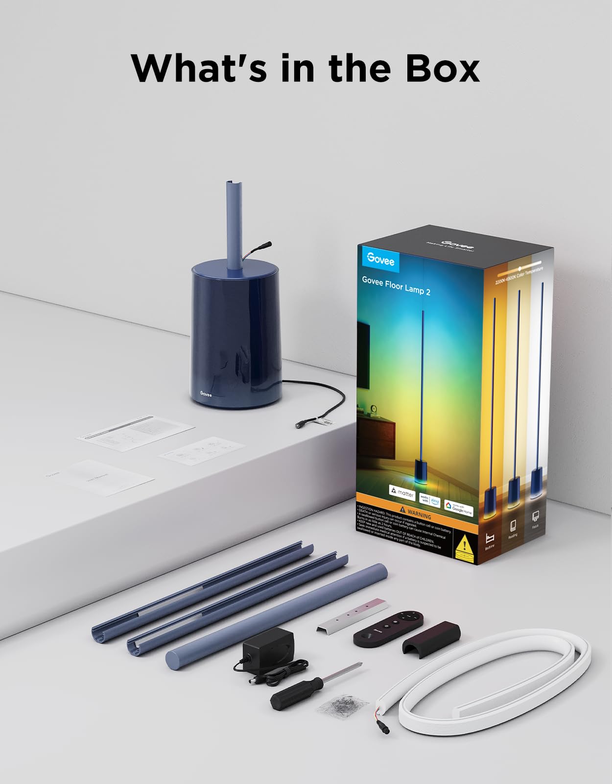 Govee Floor Lamp 2 blue finish adds contemporary flair.