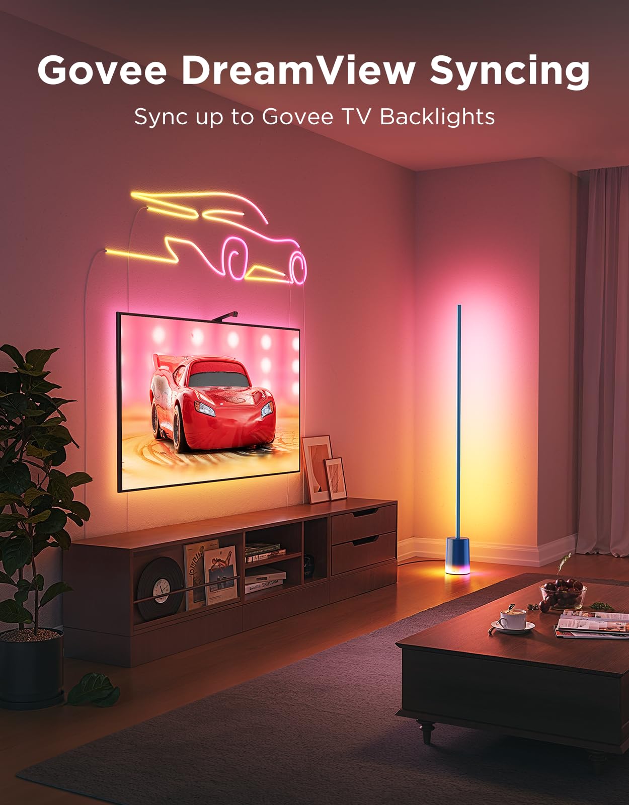 Govee Floor Lamp 2 Music DreamView sync creates synchronized lighting effects.