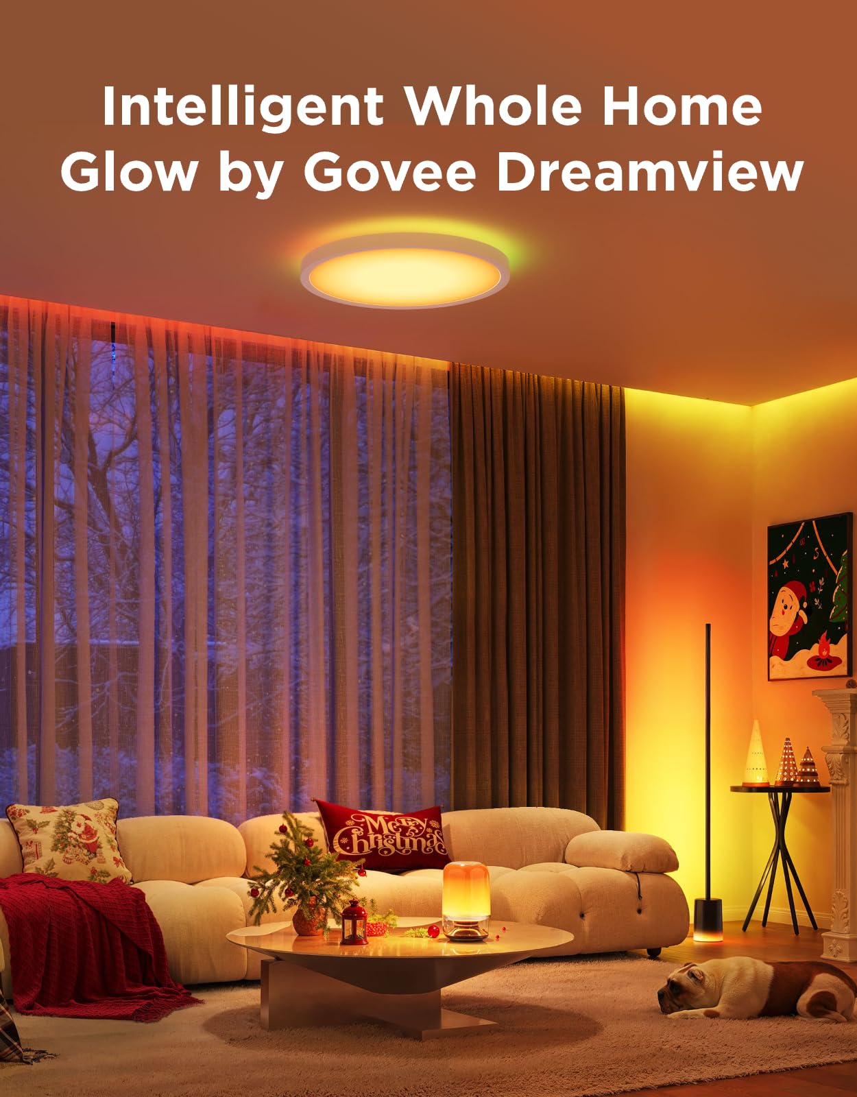 Govee Floor Lamp 2 music sync dances with tunes for coordinated effects.