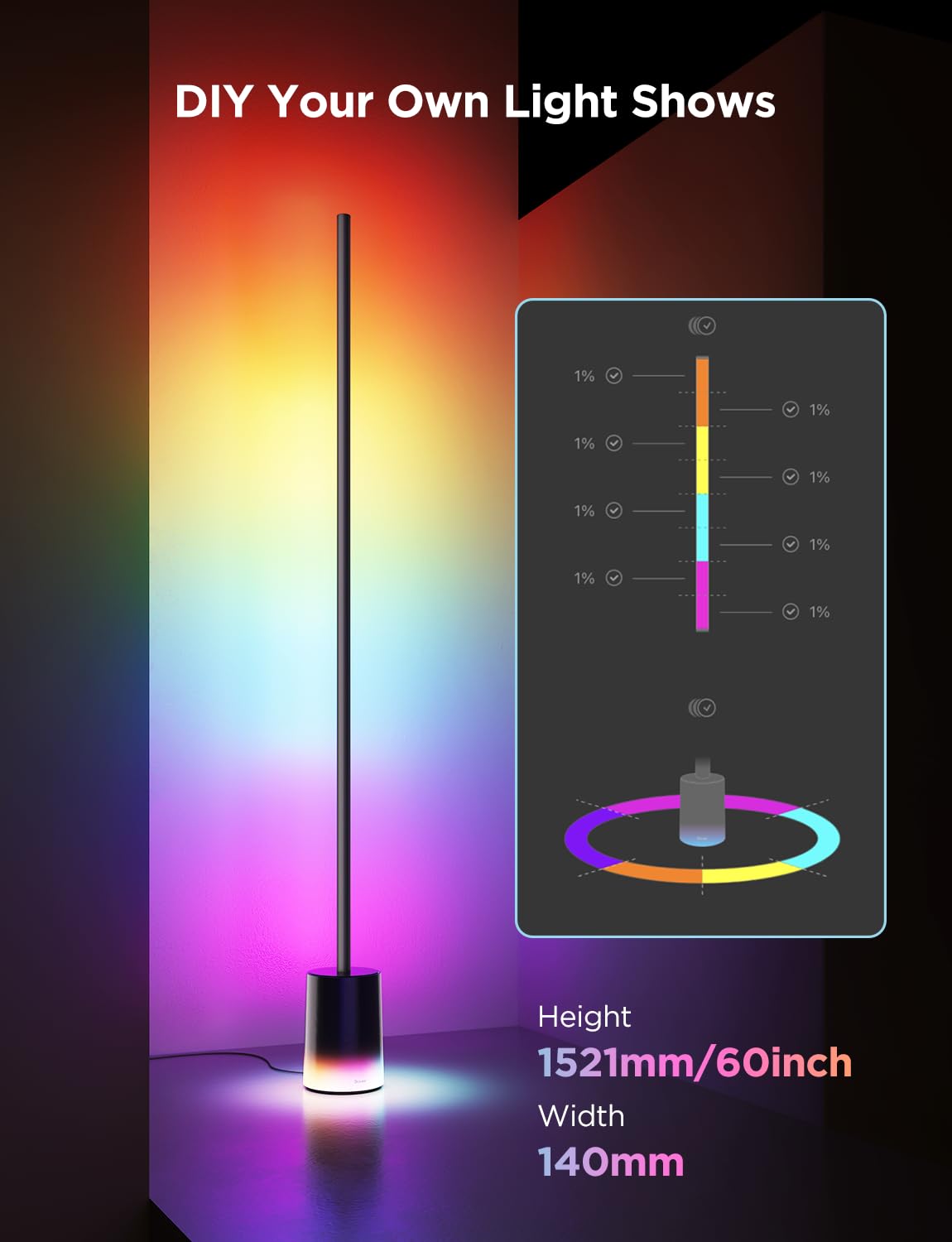 Govee Floor Lamp 2 scene modes offer 80+ presets for instant ambiance.