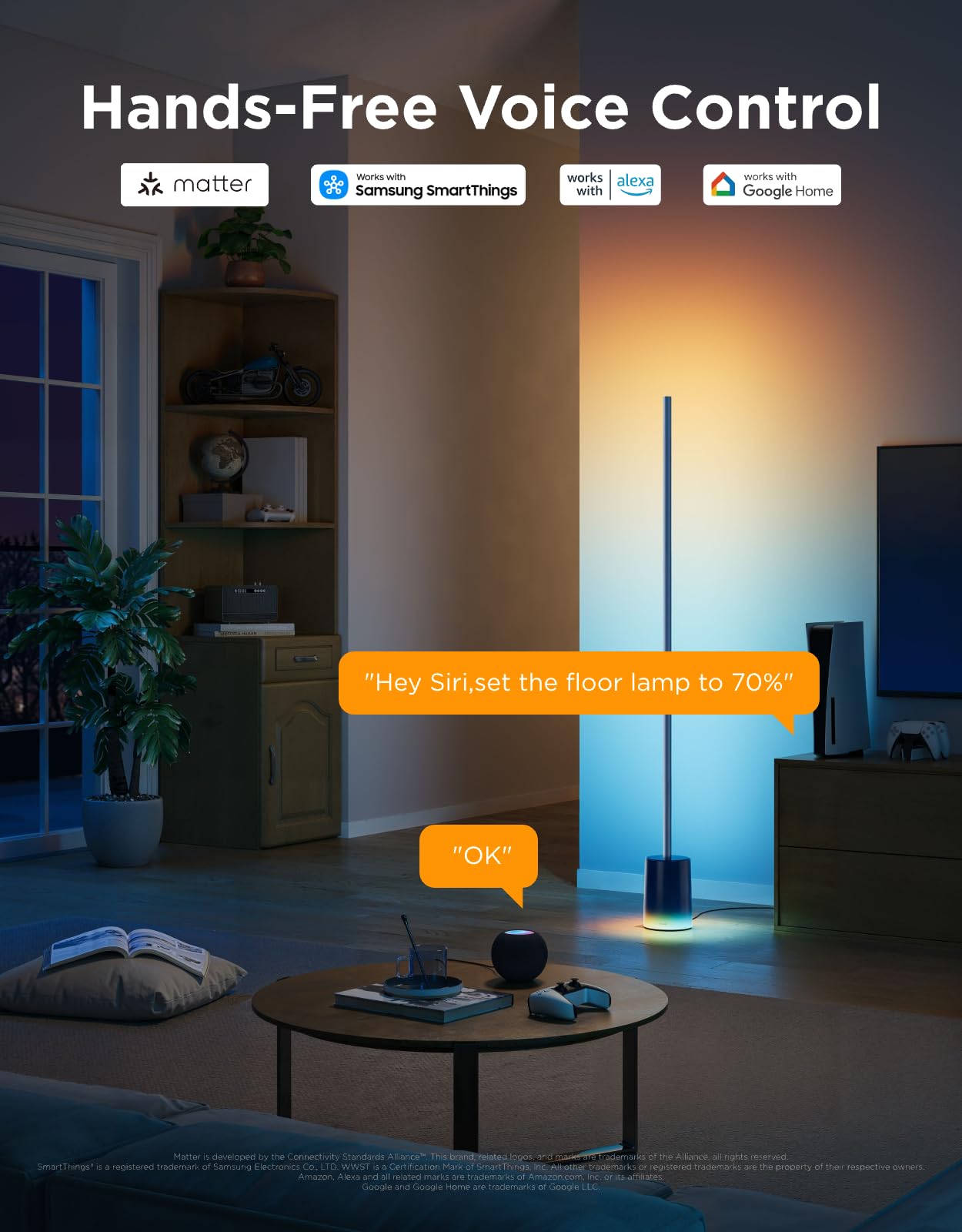 Govee Floor Lamp 2 warm to cool white range suits any activity.