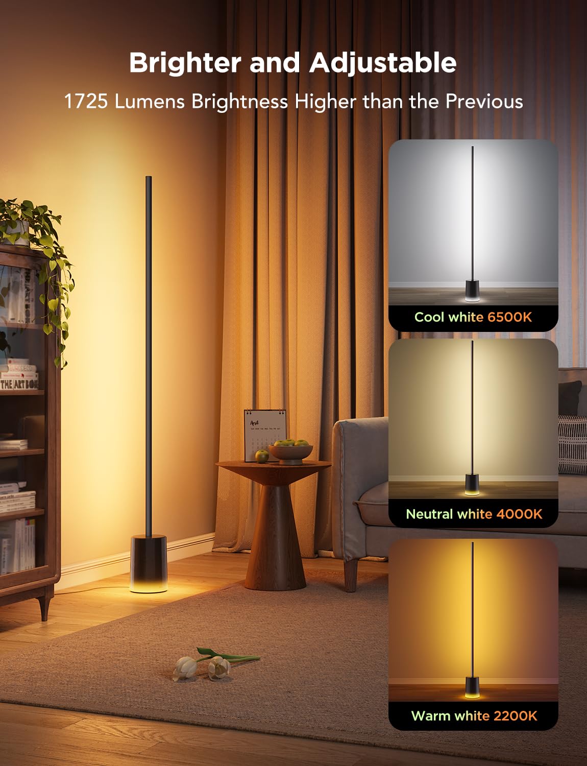Govee Floor Lamp 2 tunable whites range from warm to cool.