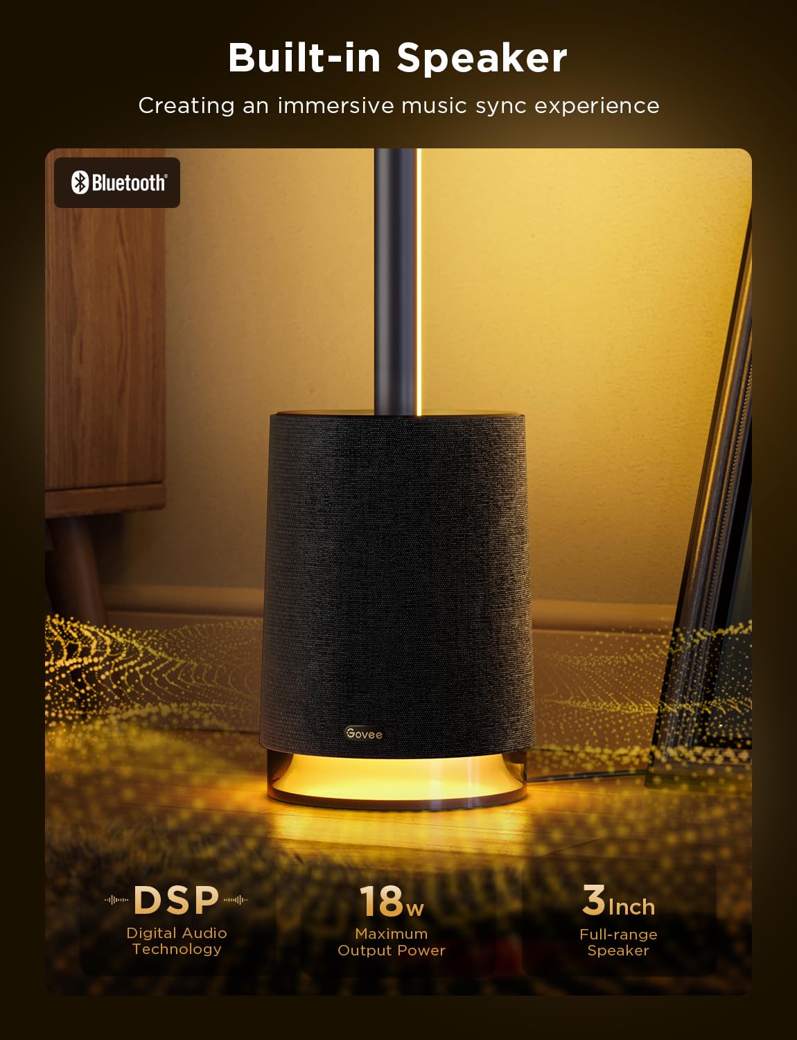 Govee Floor Lamp Pro side view highlighting sleek design suitable for modern bedrooms