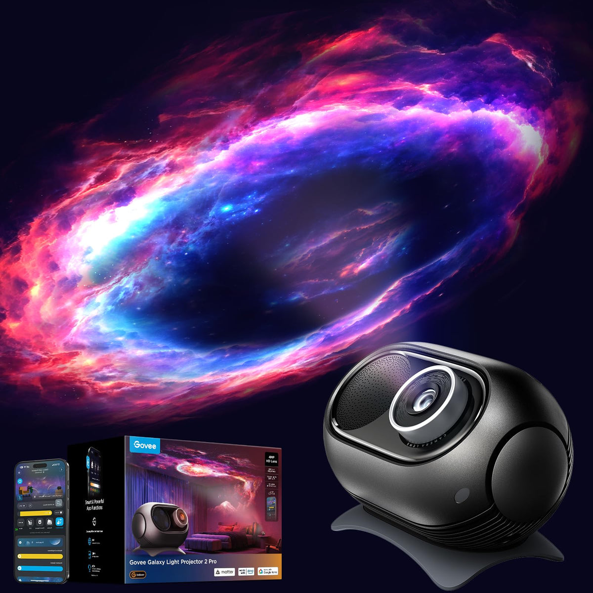 Govee Galaxy Light Star Projector 4MP lens for crisp night sky projection