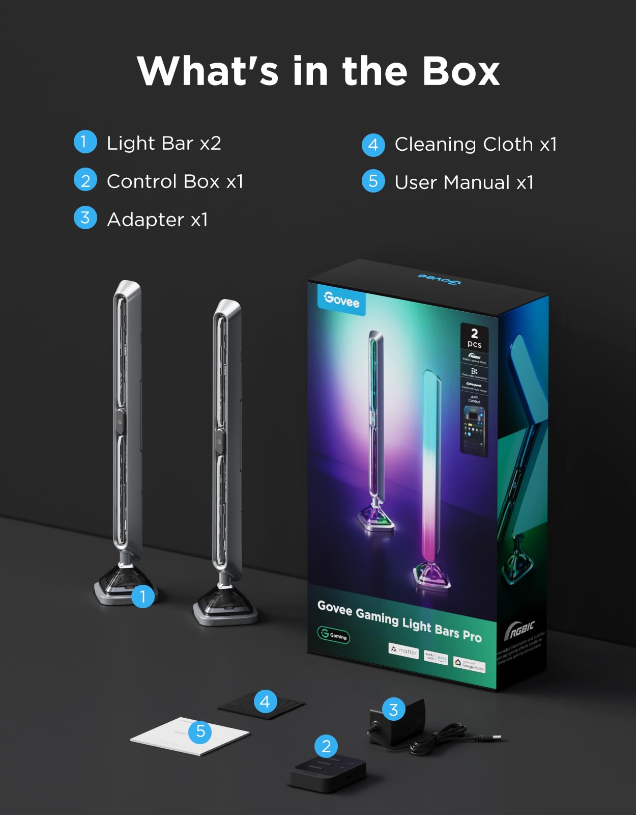 Govee Gaming Light Bars Pro Alexa Google Home compatibility for voice control.