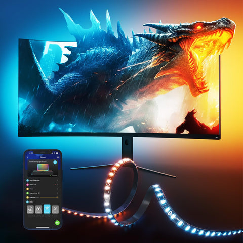 Govee G1 monitor back lighting enhances gameplay ambiance with synchronized colors.