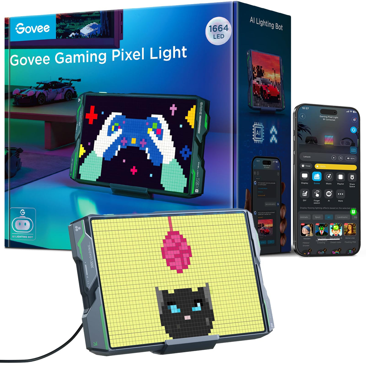 Govee Gaming Pixel Light displays sharp pixel art with vibrant room glow.