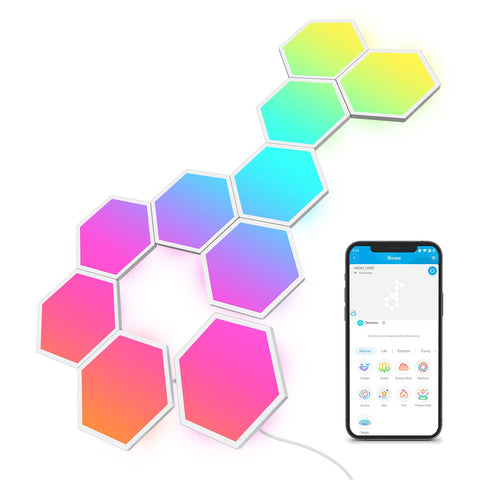 Govee Glide Hexa panel front view with vibrant RGBIC lighting.