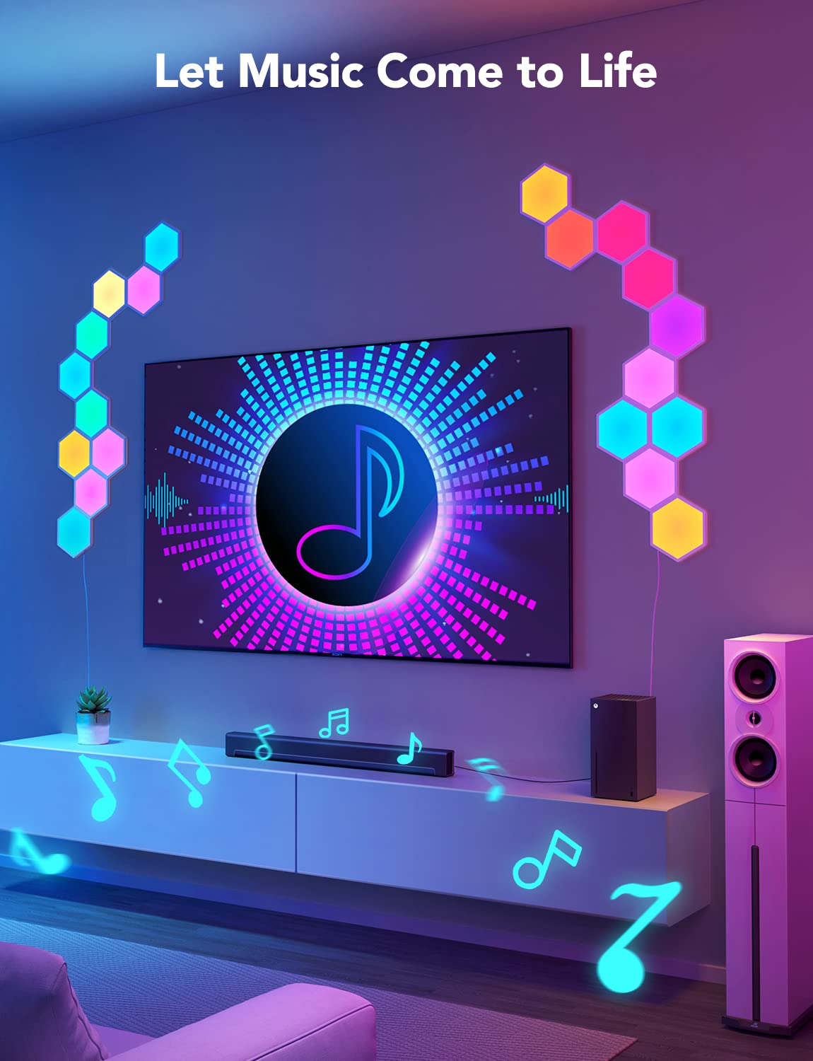 Govee Glide Hexa RGBIC effects show smooth color transitions.