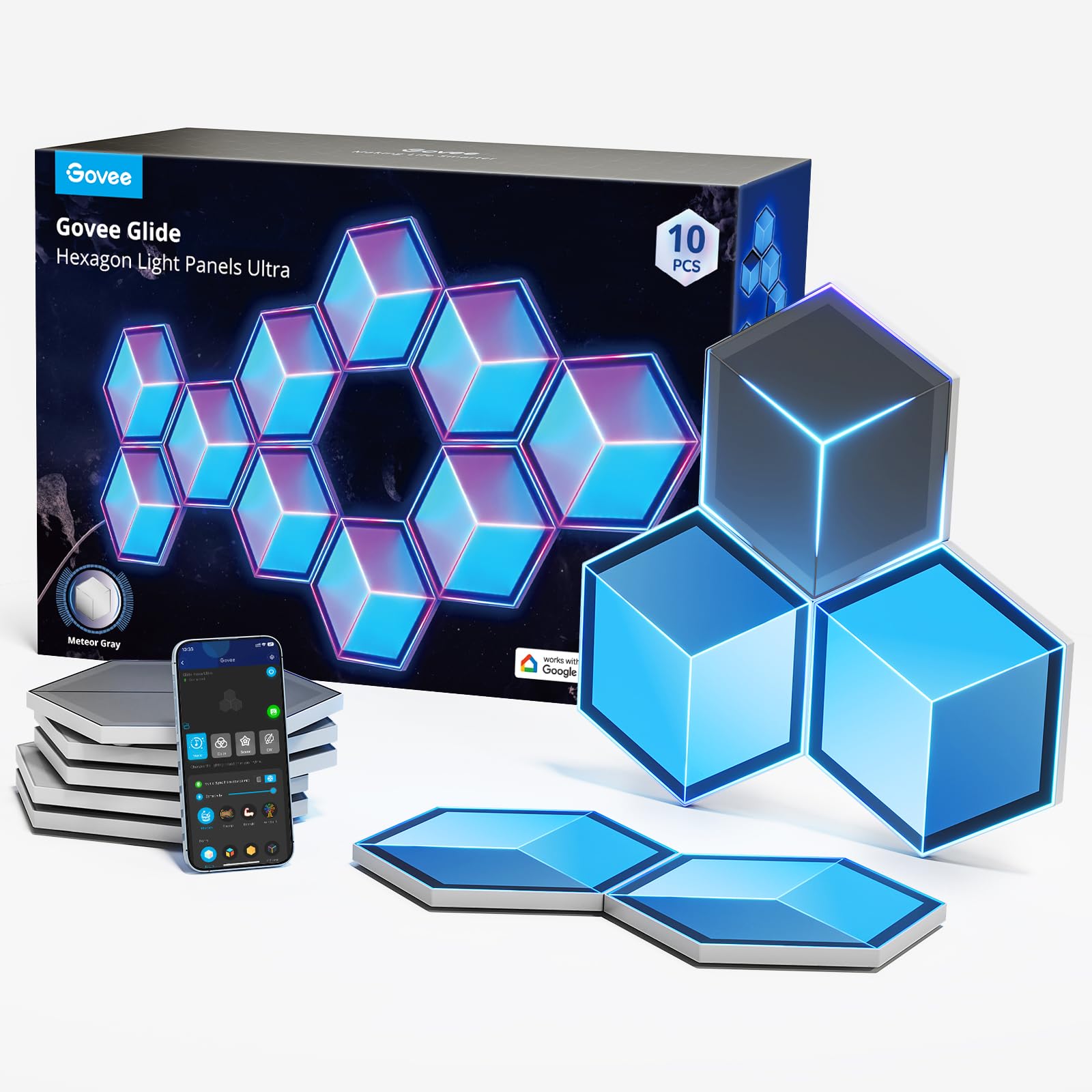 Govee Glide Hexagon Ultra front view panel showing modular hex design for wall installation