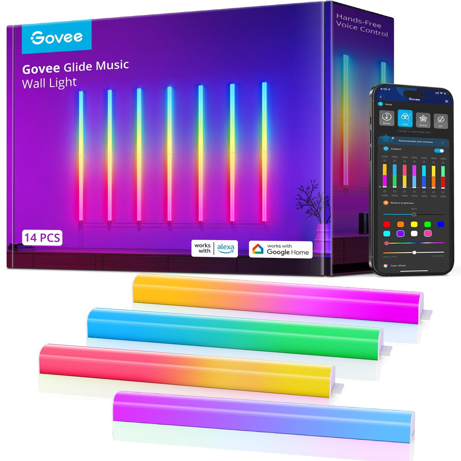 Govee Glide RGBIC wall light panel displaying vivid multicolor glow for mood lighting