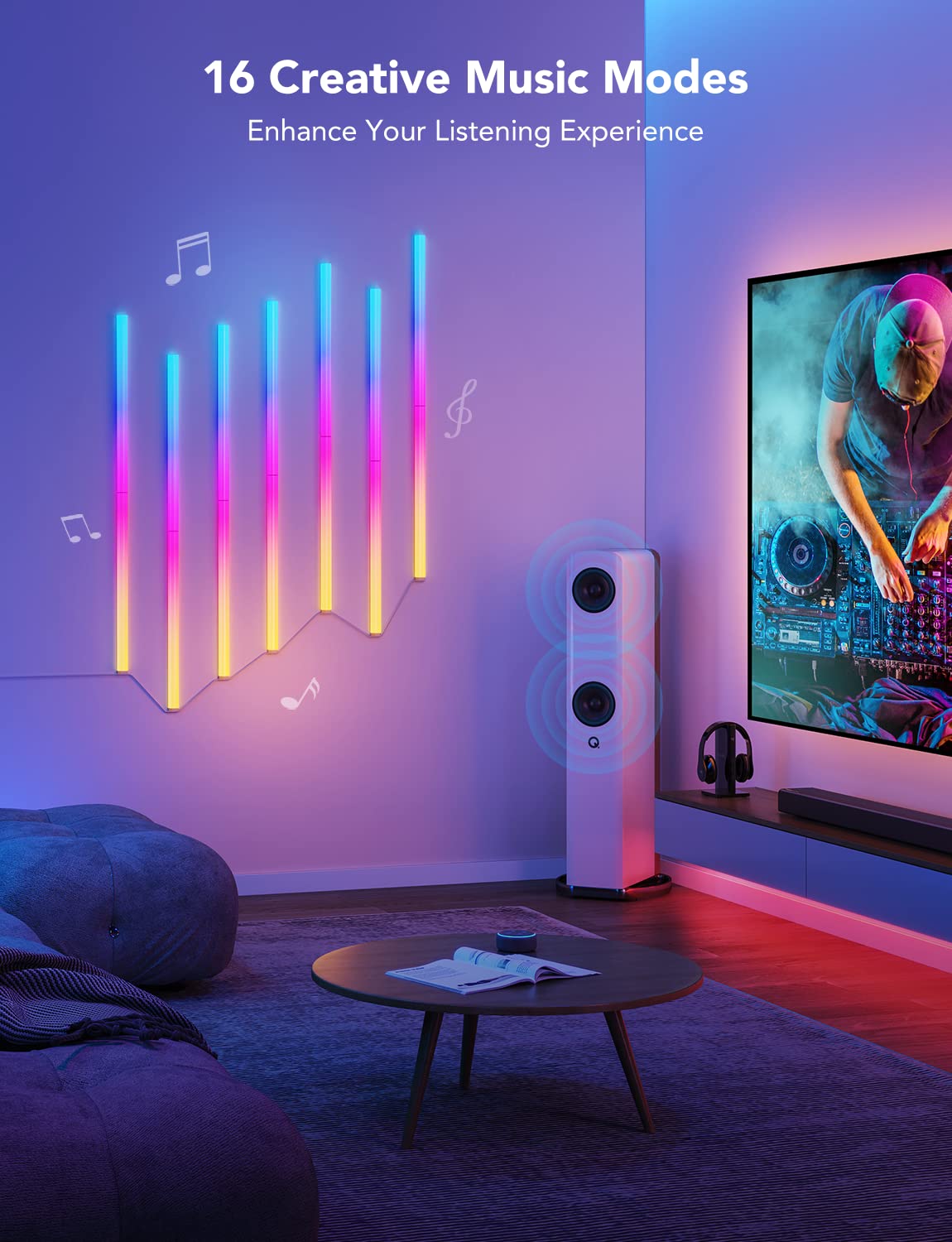 Govee Glide RGBIC wall light panel with dynamic rainbow colors for wall decor