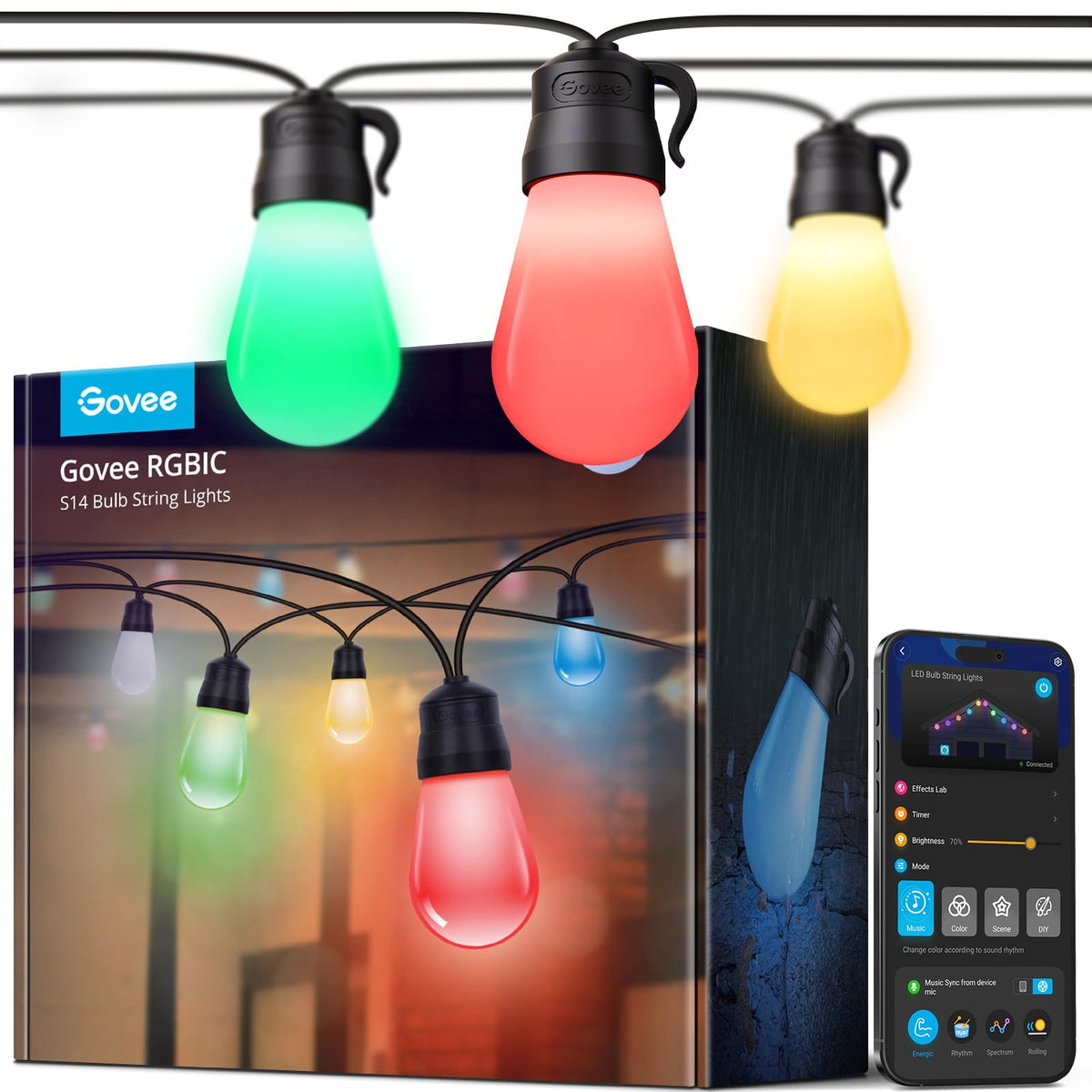 Govee H7029 24ft RGBIC outdoor lights on a patio for vibrant evenings
