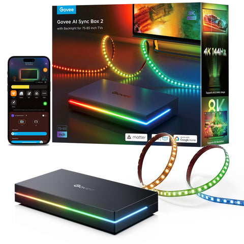 Govee HDMI 2.1 Sync Box 2 front view for synchronized TV lighting.