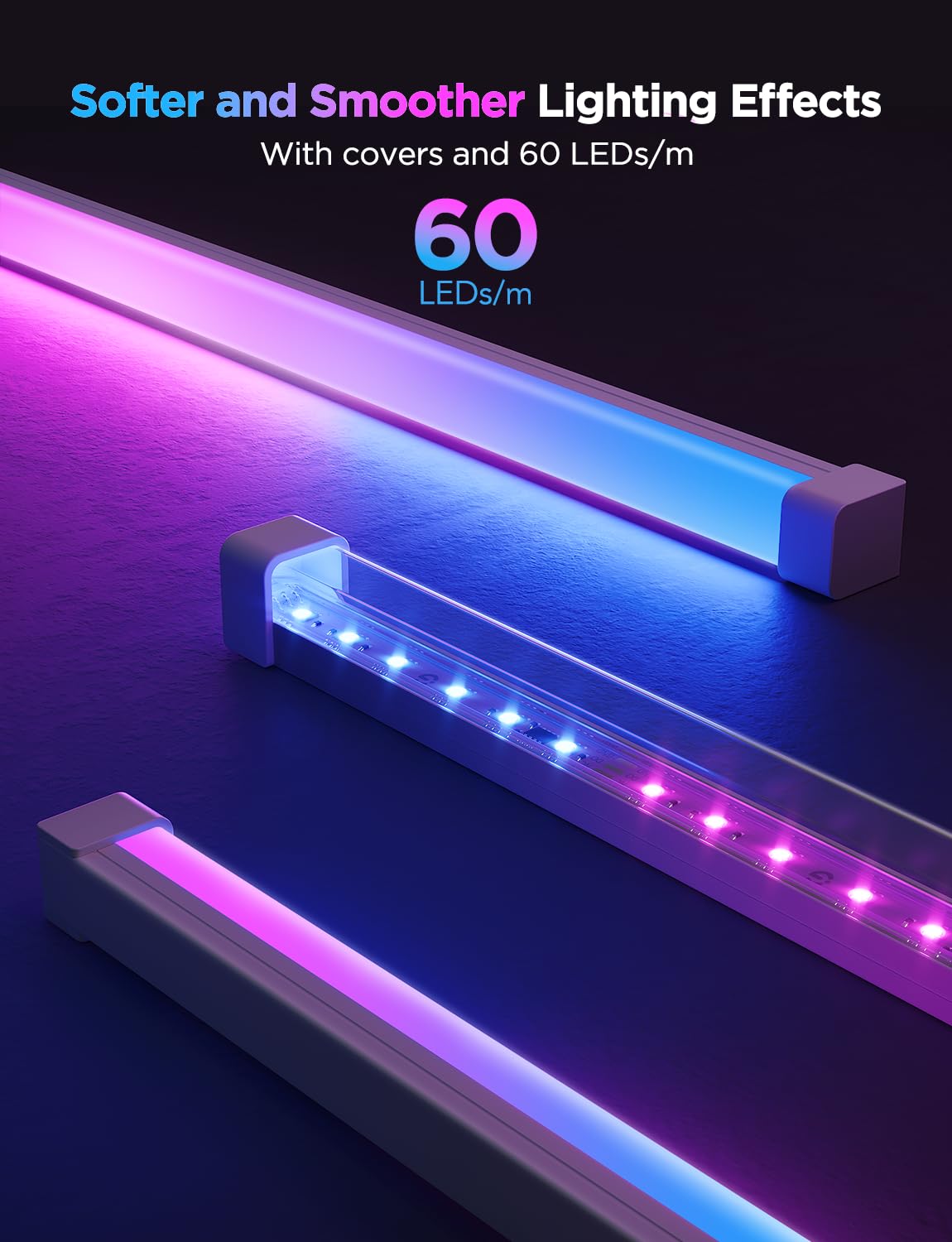 Govee LED channel diffuser smoothing lighting on inner and outer corners
