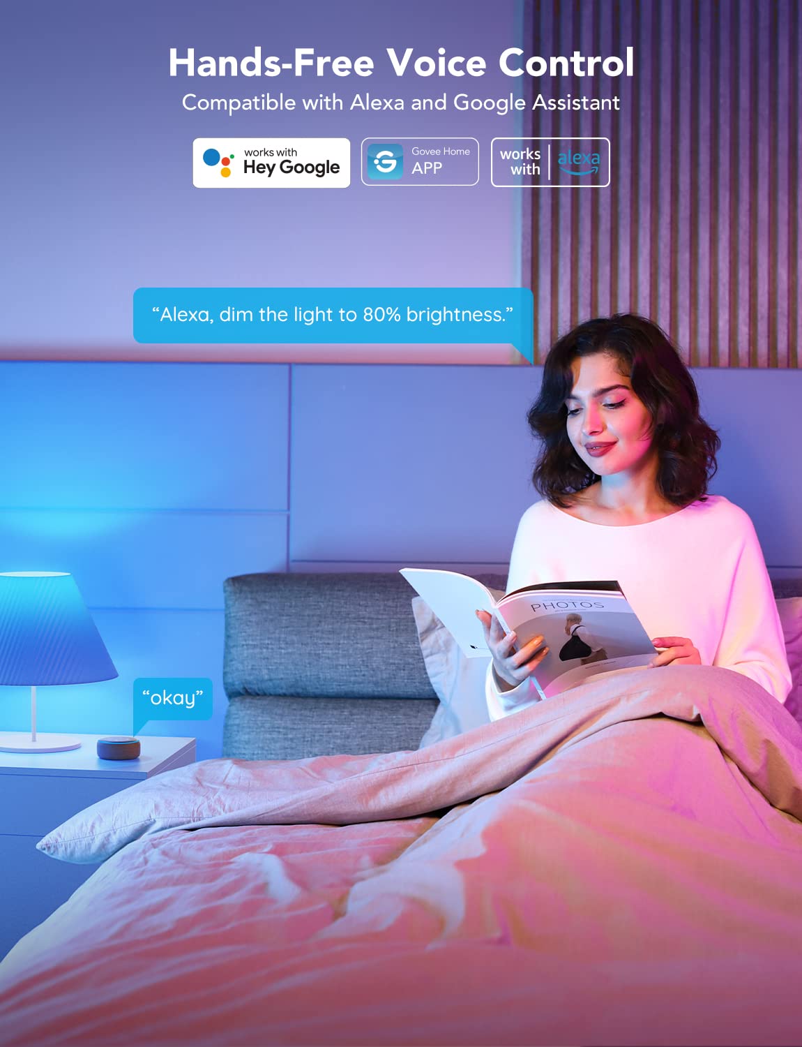 Govee LED Smart Bulbs voice control with Alexa or Google Assistant