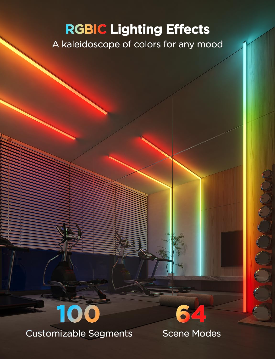 Govee strip features 64 scene modes for flexible ambience settings.