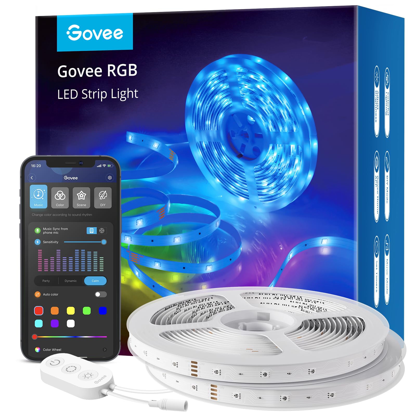 Govee LED Strip Lights 100ft rolls set up to create wide room ambience