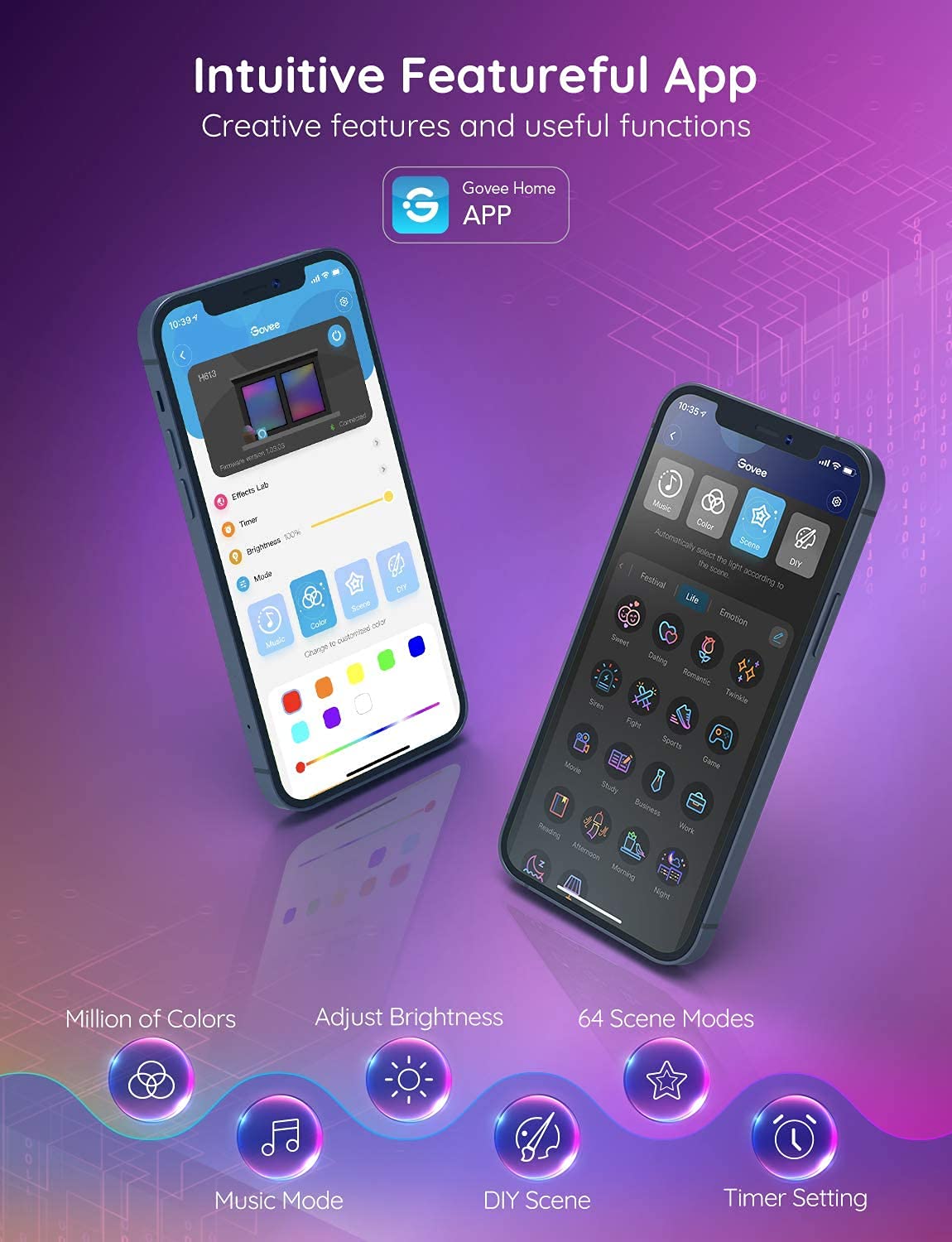 Govee app control displaying customizable scenes