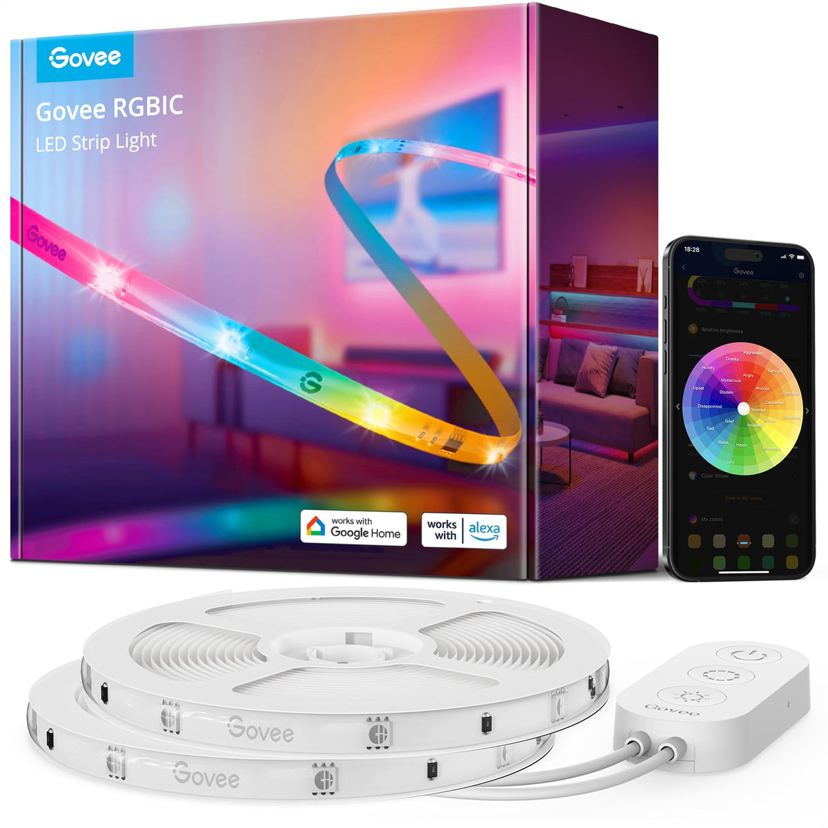 Govee LED strip lights bedroom setup showing ambient color options for relaxation.