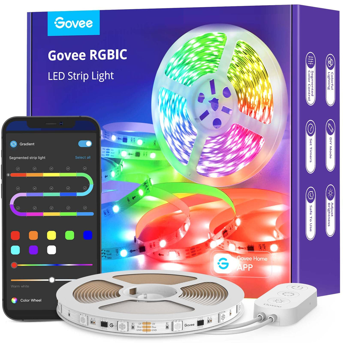 Govee RGBIC LED Strip with segment color picking for customizable multi color scenes