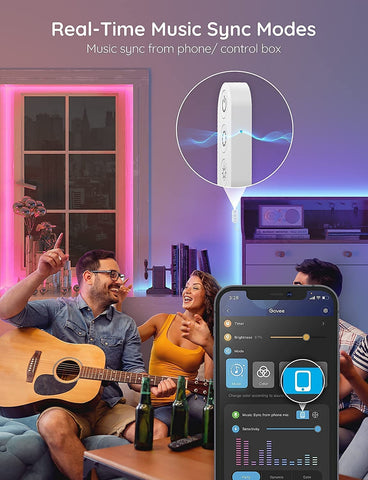 Govee music sync lights dance to the beat in real time.