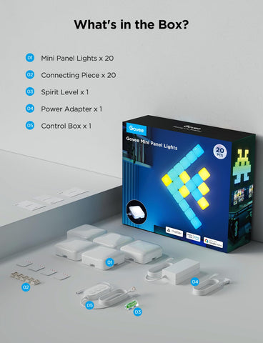 Govee Mini Panel Lights come in a 20-piece pack for complete room coverage.
