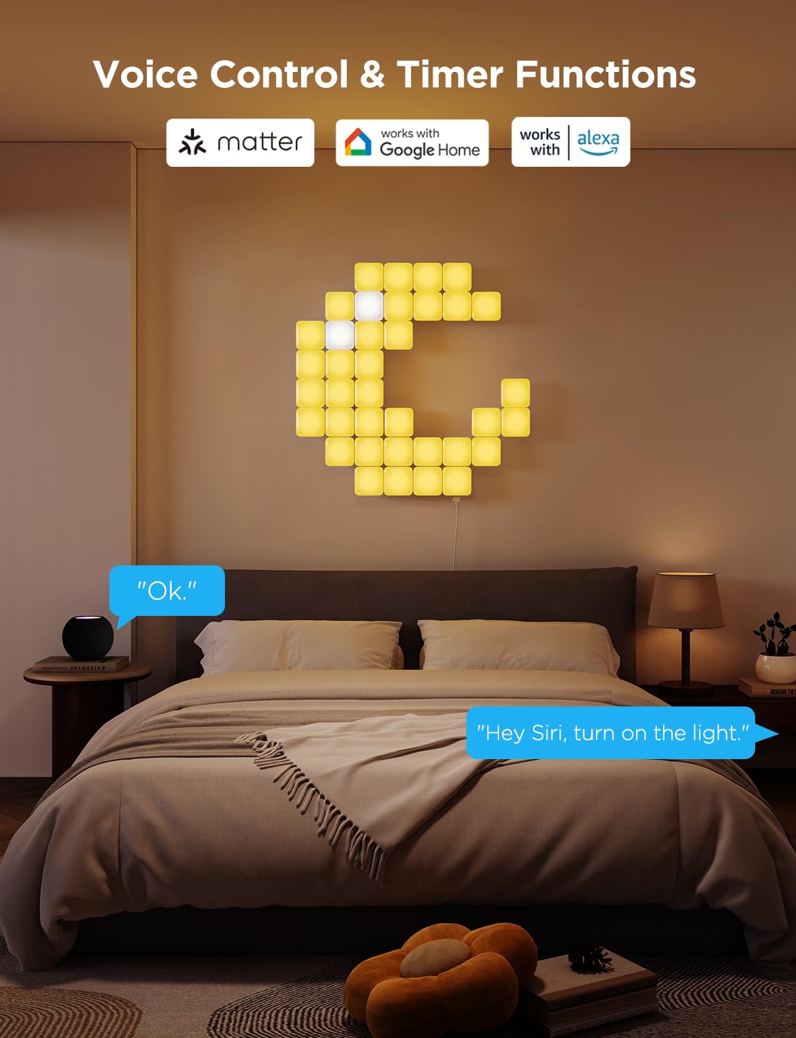 Govee Mini Panel Lights offer 50+ scenes and music sync for immersive ambience.