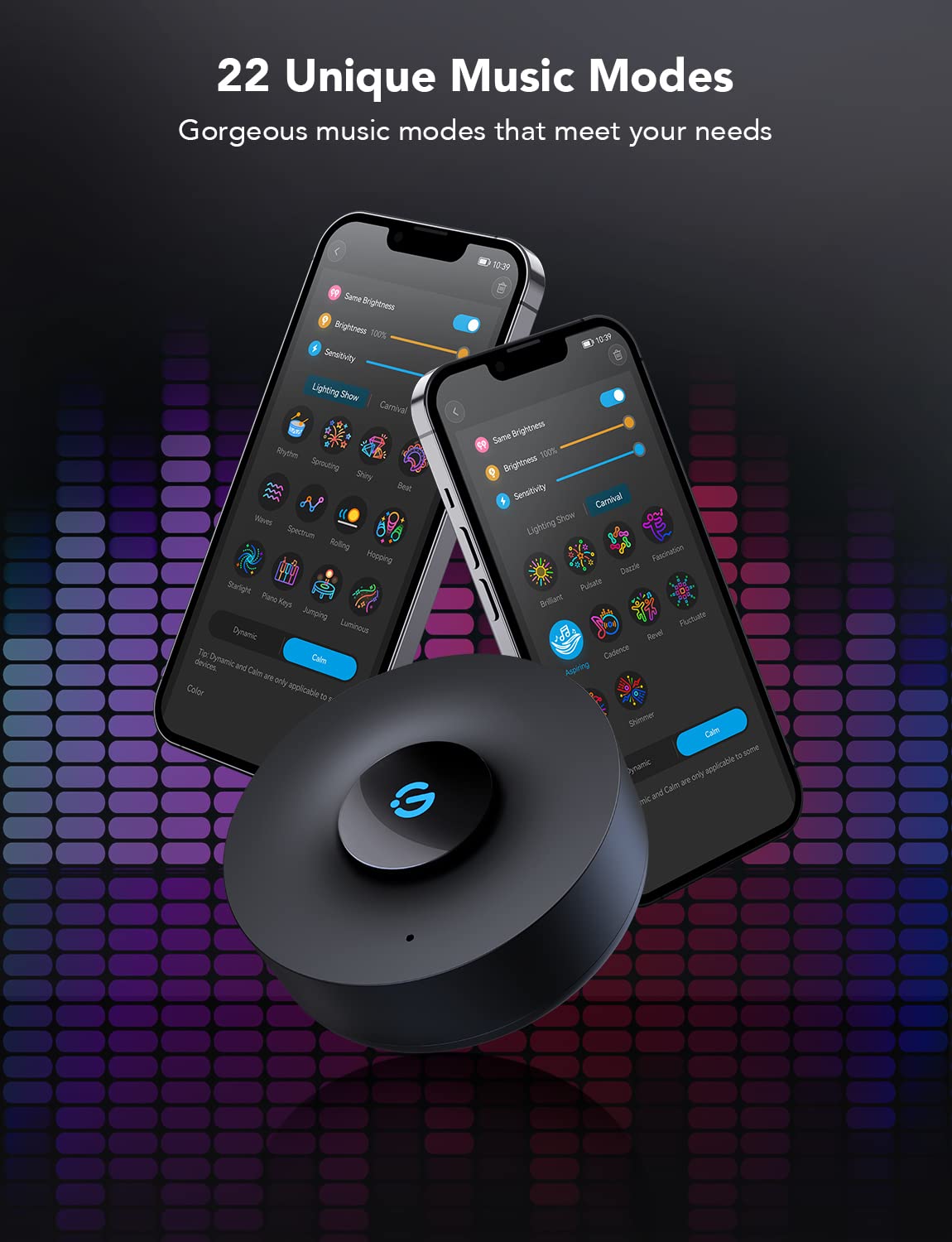 Govee Music Sync Box sits near the sound source for accurate pickup.