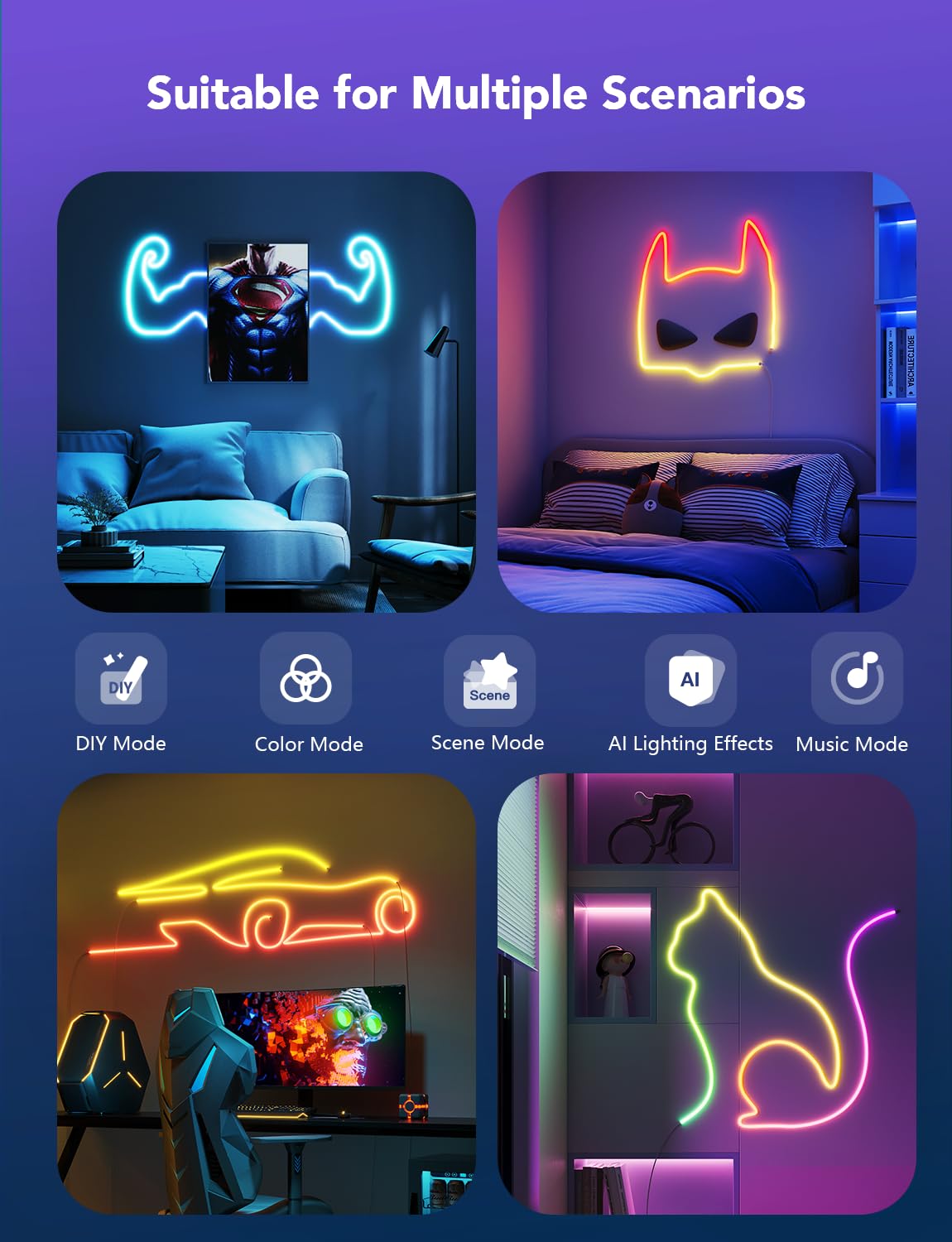 Govee Neon Lights as wall decor elevate ambiance without overwhelming space.
