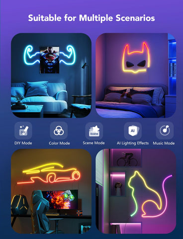 Govee Neon Lights as wall decor elevate ambiance without overwhelming space.