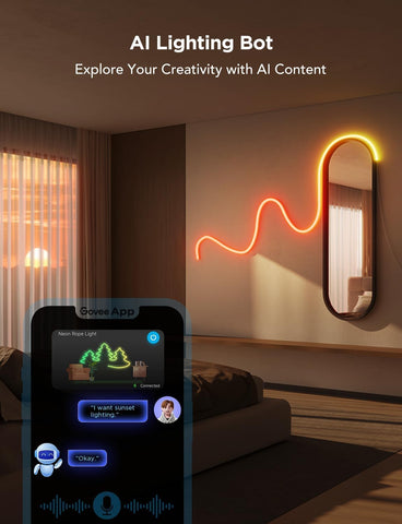 Govee RGBIC Neon Lights display dynamic color effects in a living room.