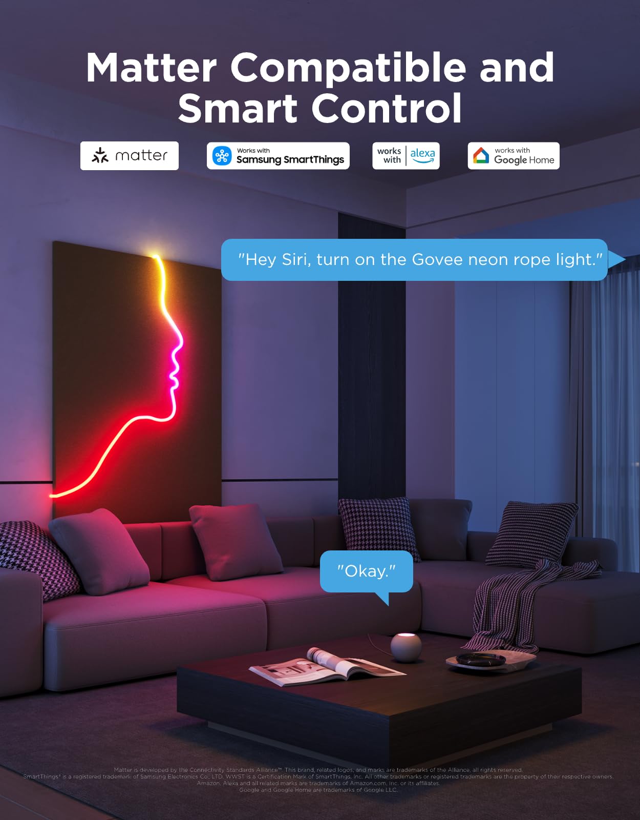 Govee neon lights with Matter enable seamless smart home control.