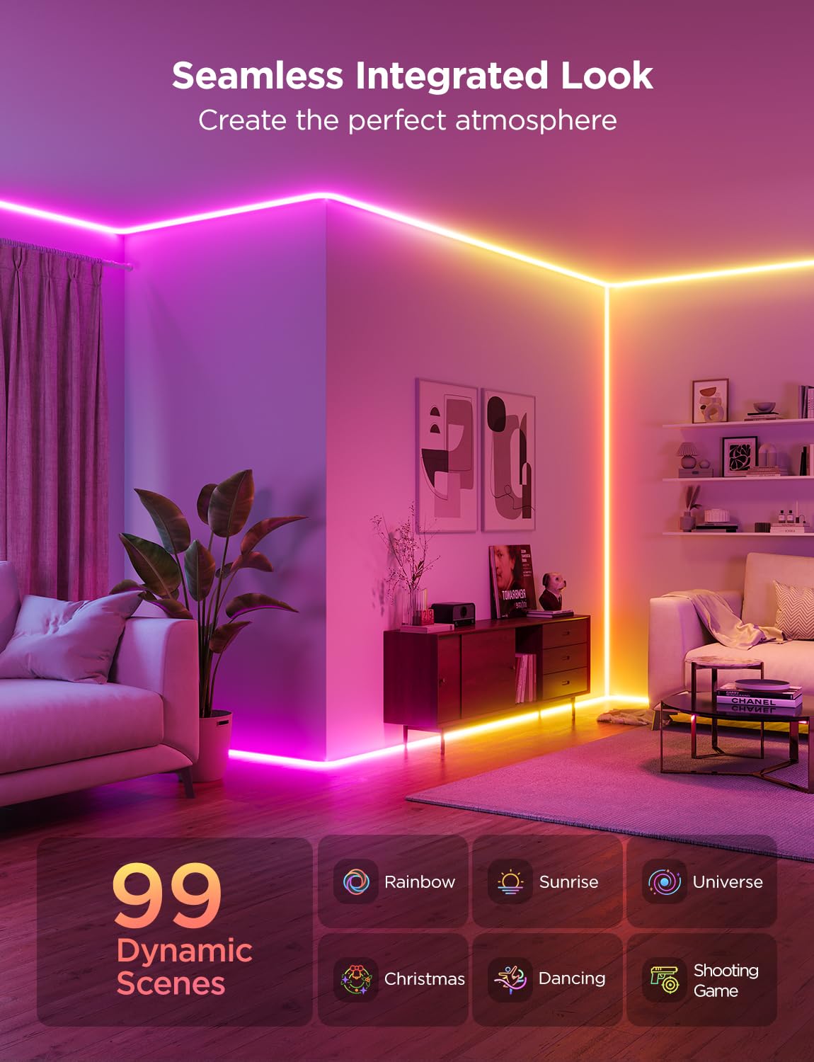 Govee Neon Rope Light RGBIC gradients for mood customization.