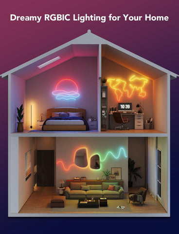 Govee shape-mapped lighting via app creates customized segments.