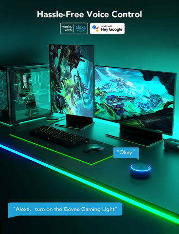 Govee neon silicone design wraps smoothly around desk edges.