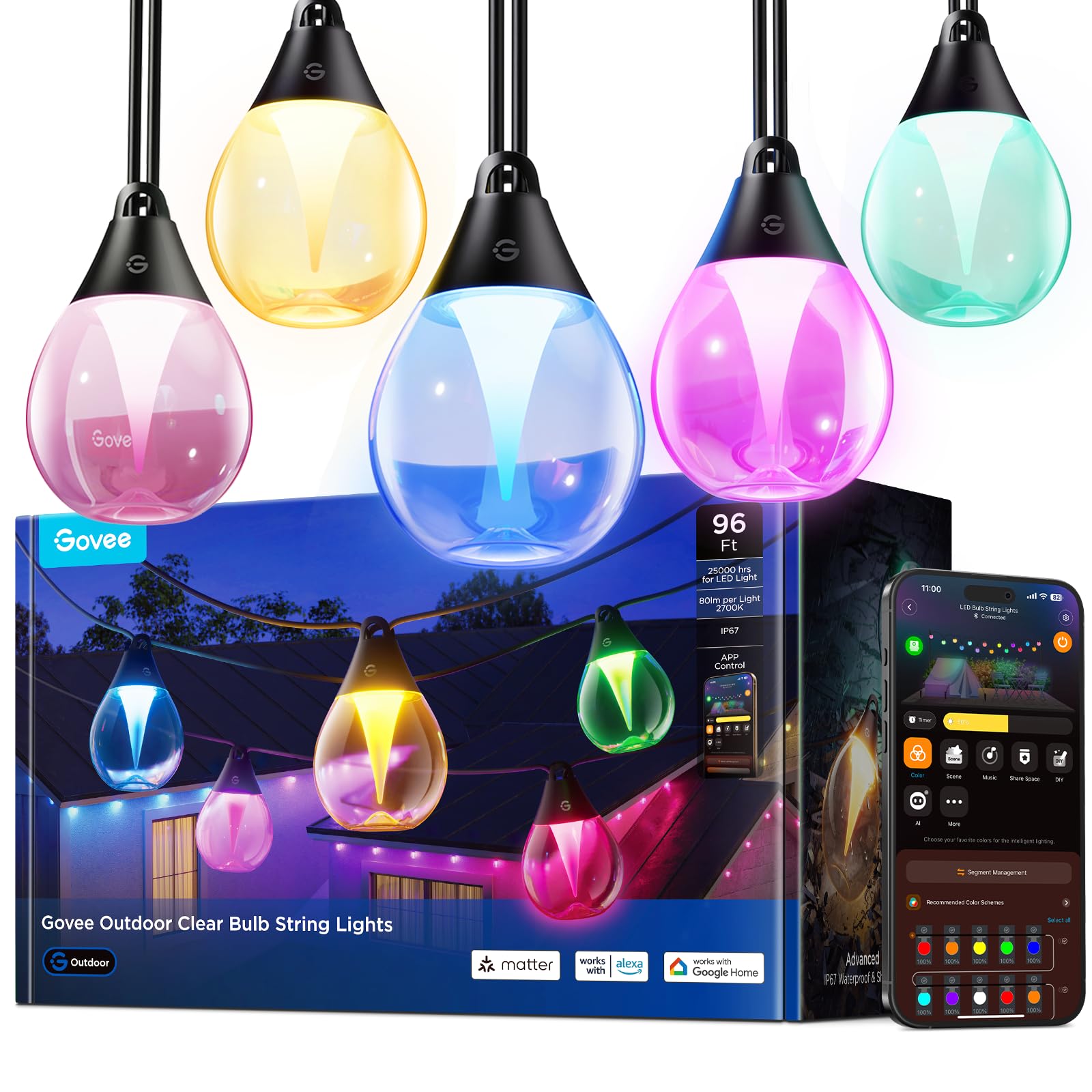 Govee outdoor clear bulb string lights glow for cozy patio evenings