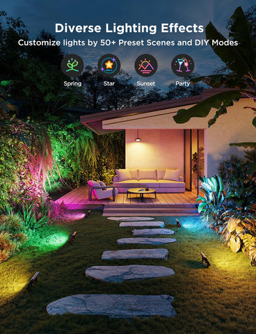 Govee outdoor lights app control with voice assistants for easy setup.