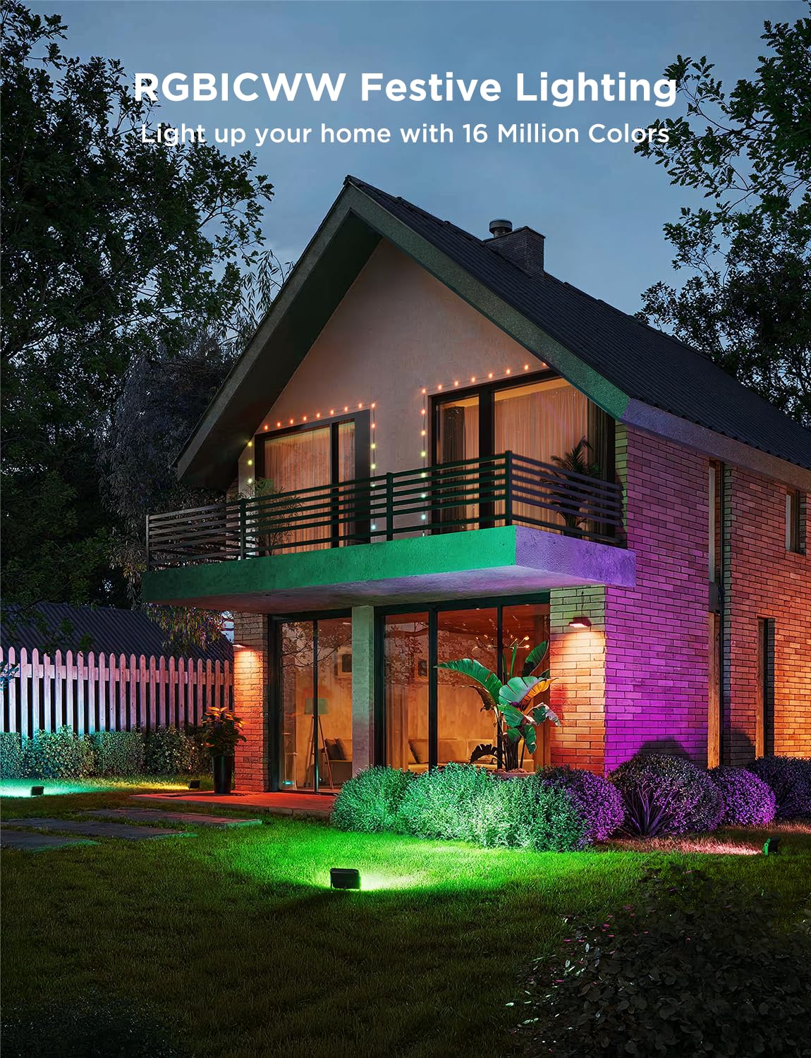 Govee flood lights with music synced effects for dynamic outdoor ambience.
