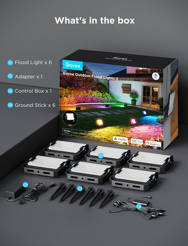 Govee six pack packaging with quick install hardware for setup.
