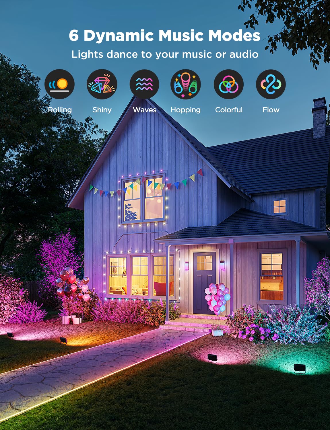 Govee flood lights support wall or ground mounting for flexible layouts.