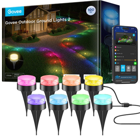 Govee Outdoor Ground Lights 2 pack glows along a garden path for inviting curb appeal