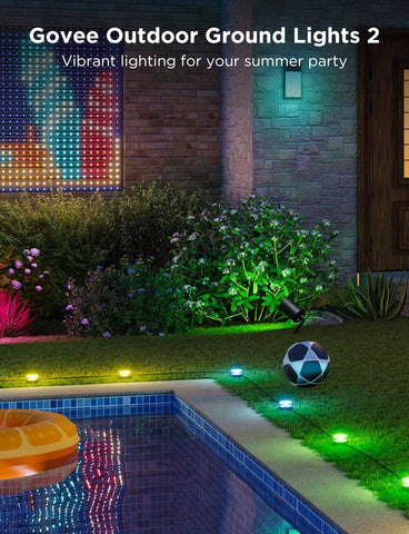 Govee Outdoor Ground Lights 2 pathway lights show RGBIC color control along a walkway