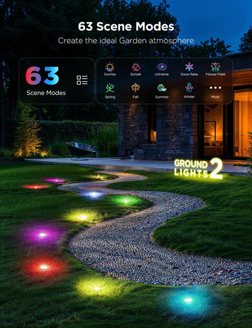 Govee Outdoor Ground Lights 2 RGBIC colors lighting different sections with 16 million hues