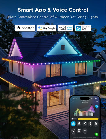 Govee outdoor lights with 65 scene modes for versatile ambiance.