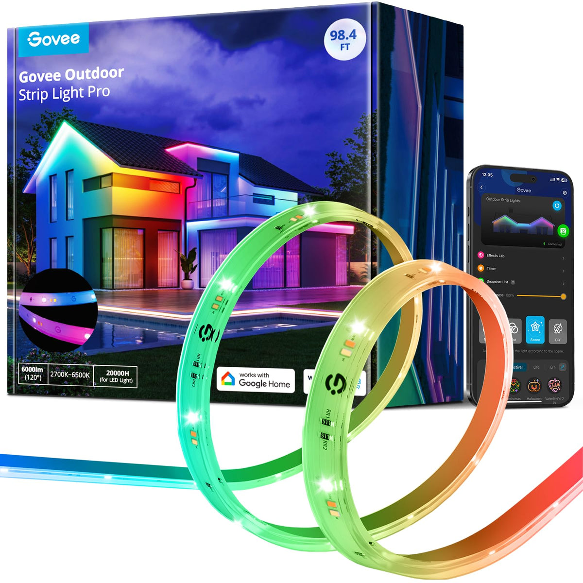 Govee RGBIC outdoor strip lighting on a patio with vibrant color effects.