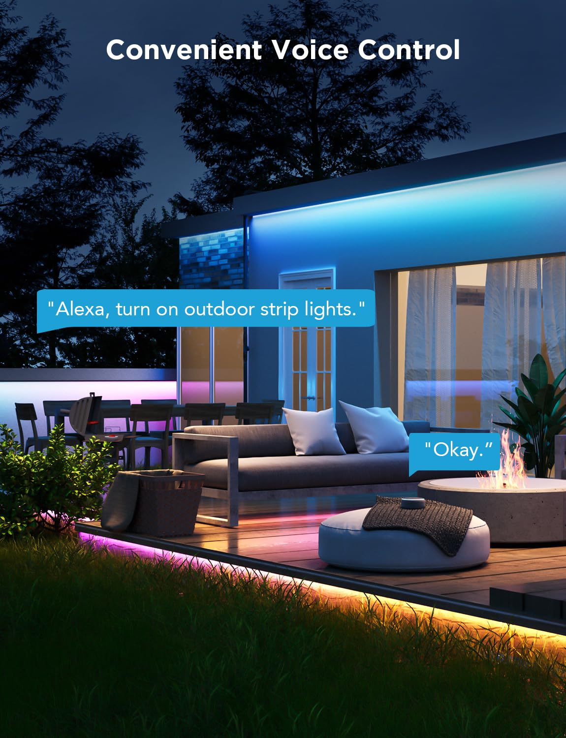 Govee RGBIC colors create vibrant, shiftable lighting for any outdoor scene.