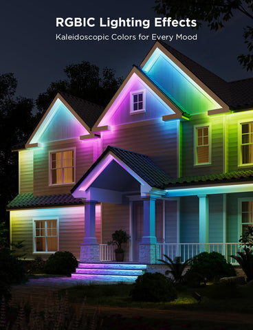 Govee RGBIC outdoor strip displaying multiple colors for festive scenes